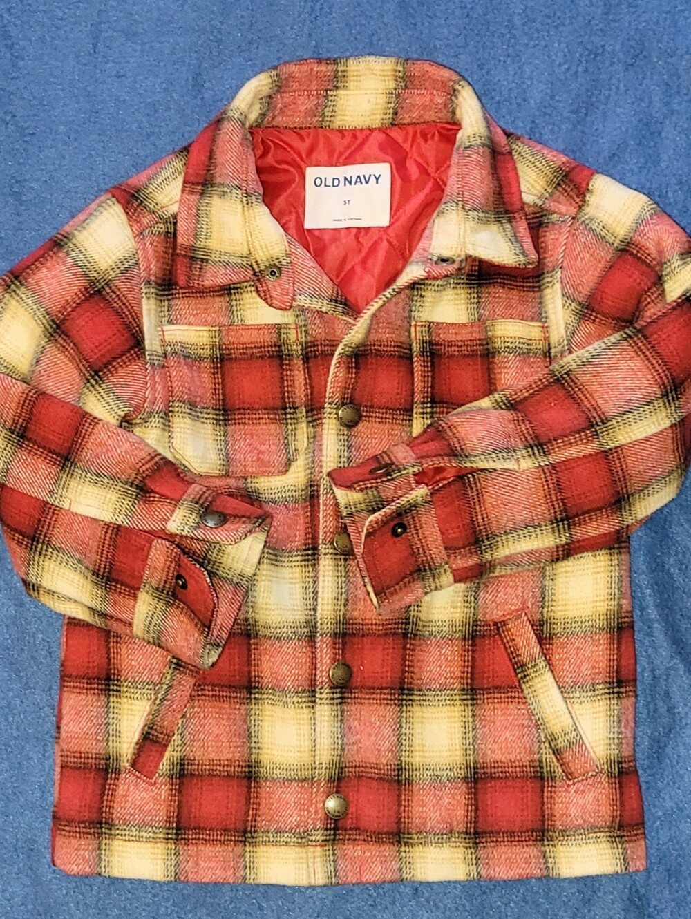 Old Navy Red & Yellow Plaid Pea Coat for Kids